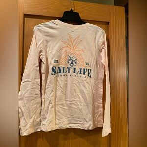 🎩Salt Life Junior/Women’s  Peach/Teal Pineapple Fitted V-Neck L/S T-Shirt NWT M